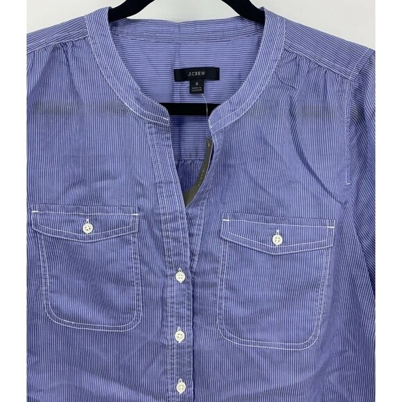 J Crew Top Size Small Blue Stripe Tunic Round Neck Long Sleeve Pocket New B67 - Picture 2 of 8